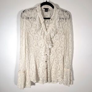 Vintage Cupio - Ivory Lace Button Front Blouse Mother of Pearl Size M